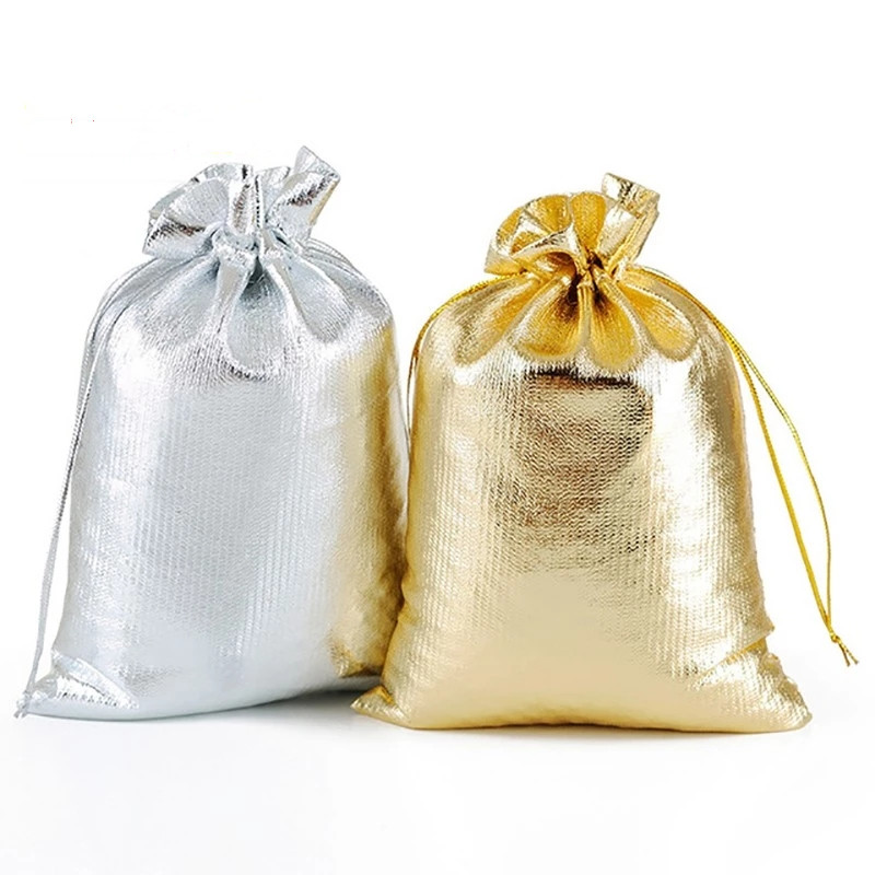 Jute Bag Packaging - 調節可能なシルバーとゴールドのカラーのジュエリーバッグ,パーティー,結婚式,ギフト,50ピース/ロットx 9cm 9x12cm