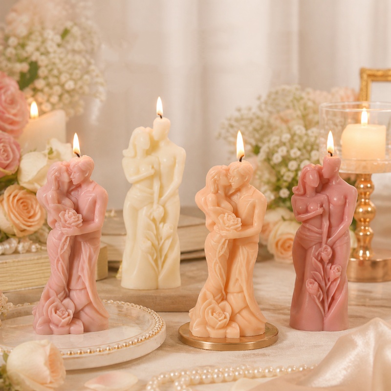 Candle Making Kit Diy - DIY カップルアロマセラピーキャンドル作成キットシリコンモールドバレンタインデーの結婚式のギフトロマンチックな石膏粘土装飾品クラフトセット