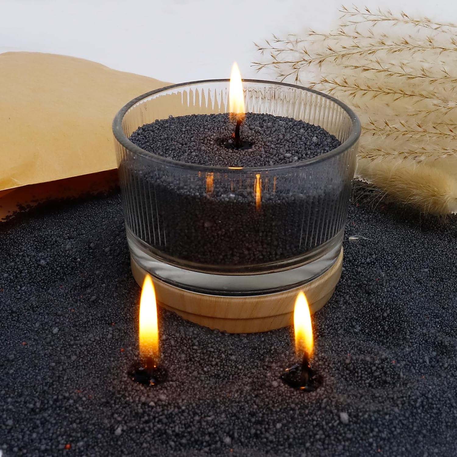 Candle Making Equipment - 黒色のキャンドルサンド（芯付き）、200g、10個の芯付きパールキャンドルサンド、パールキャンドル、ワックスキャンドル製造用ワックス顆粒
