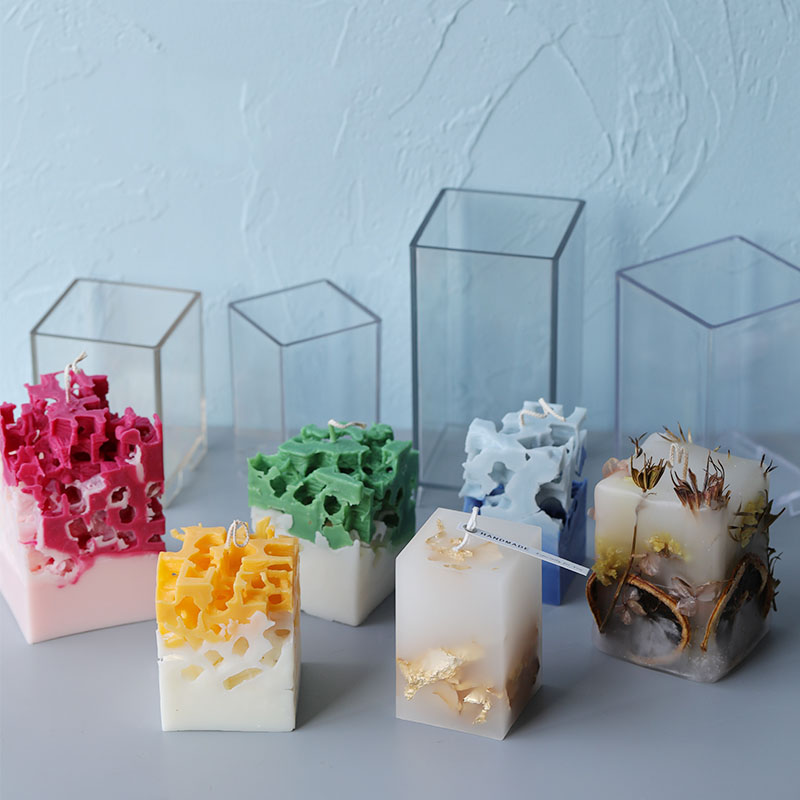 Candle Making Kit Diy - 3D 正方形長方形列キャンドルモールド手作りキャンドル作成金型 DIY 立方体アクリルプラスチック金型キットキャンドル鋳造