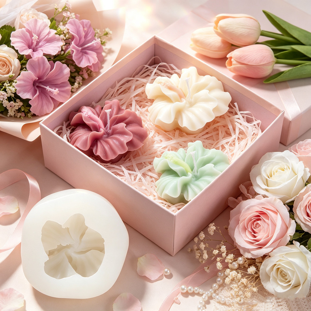 Candle Making Kit Diy - 2個入りハイビスカスフラワーキャンドルモールド、ポリマークレイキャンドル作り用フラワーシリコンモールド、エポキシ樹脂キャスティング、石鹸石膏工芸用