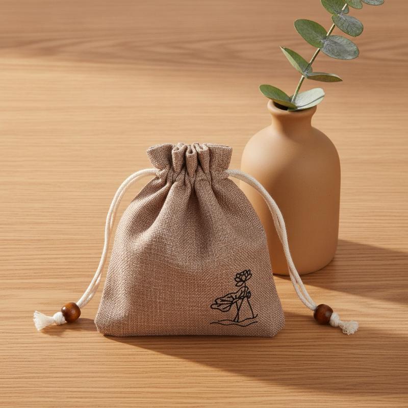 2 個黄麻巾着袋ジュートコットンリネン蓮柄ウェディングポーチ - Jute Bag Packaging のレビューと価格