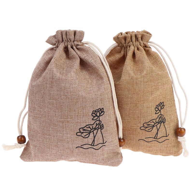 2 個黄麻巾着袋ジュートコットンリネン蓮柄ウェディングポーチ - Jute Bag Packaging のレビューと価格