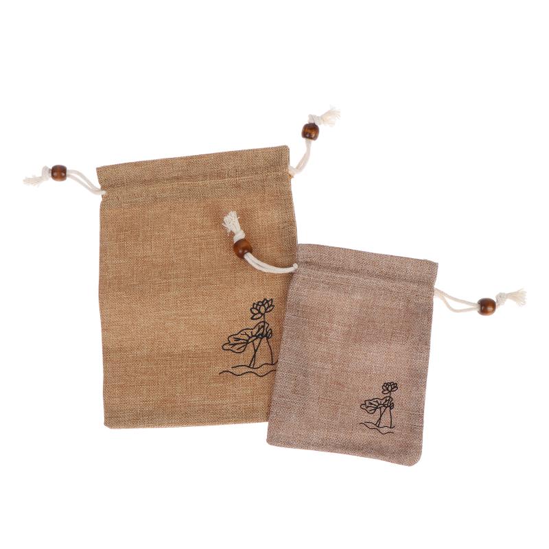 2 個黄麻巾着袋ジュートコットンリネン蓮柄ウェディングポーチ - Jute Bag Packaging のレビューと価格