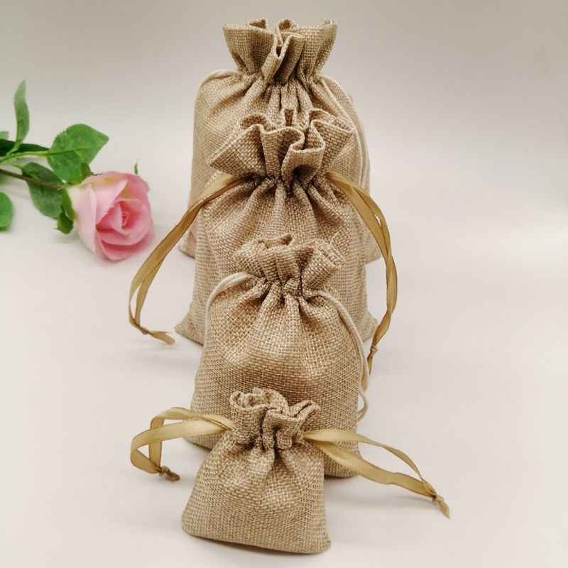 10-1000 ピース/ロットジュートリネンバッグ巾着ギフト - Jute Bag Packaging のレビューと価格